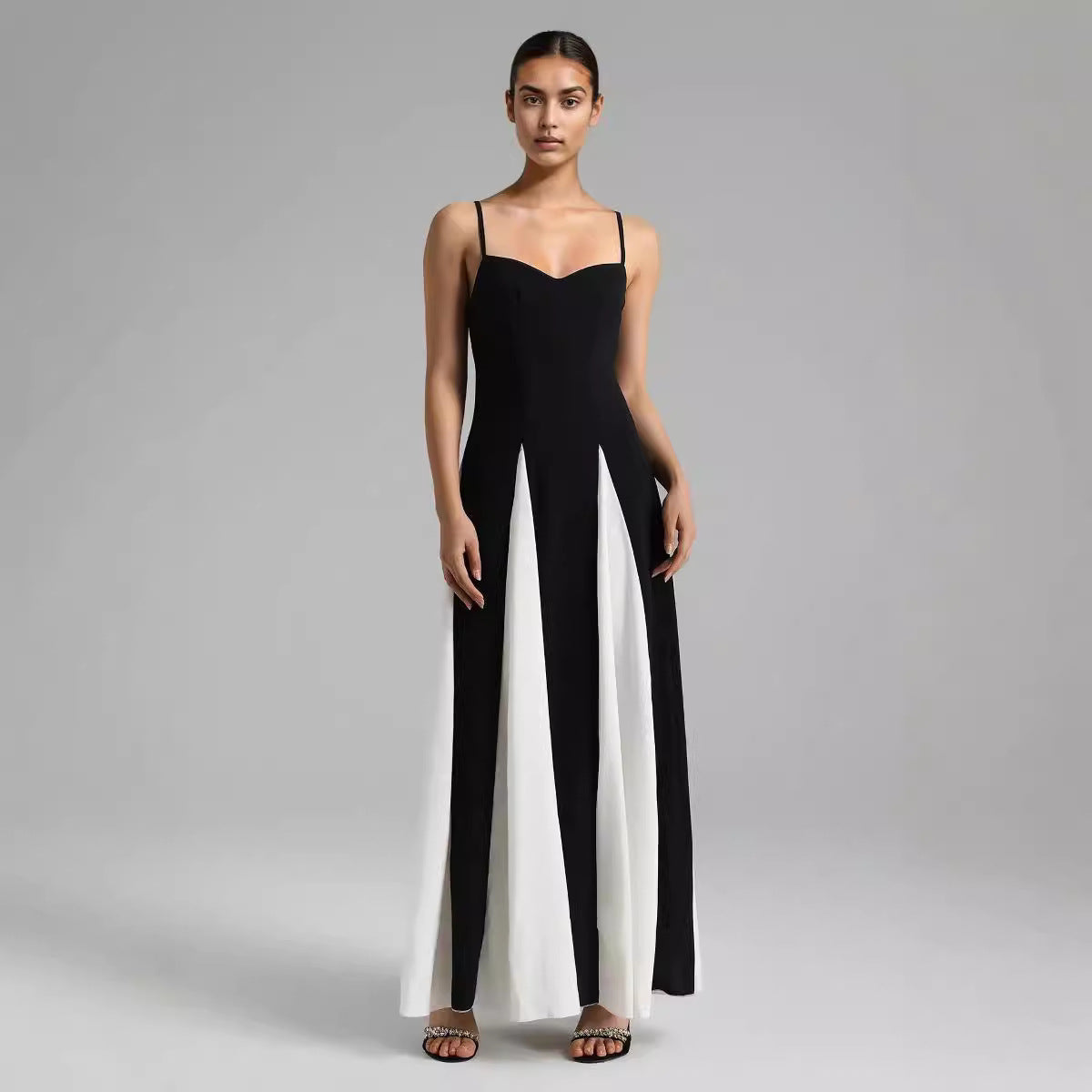 Women's Color Block Spaghetti Strap Maxi Dress – Casual Loose-Fit Vacation & Summer Beach Dress