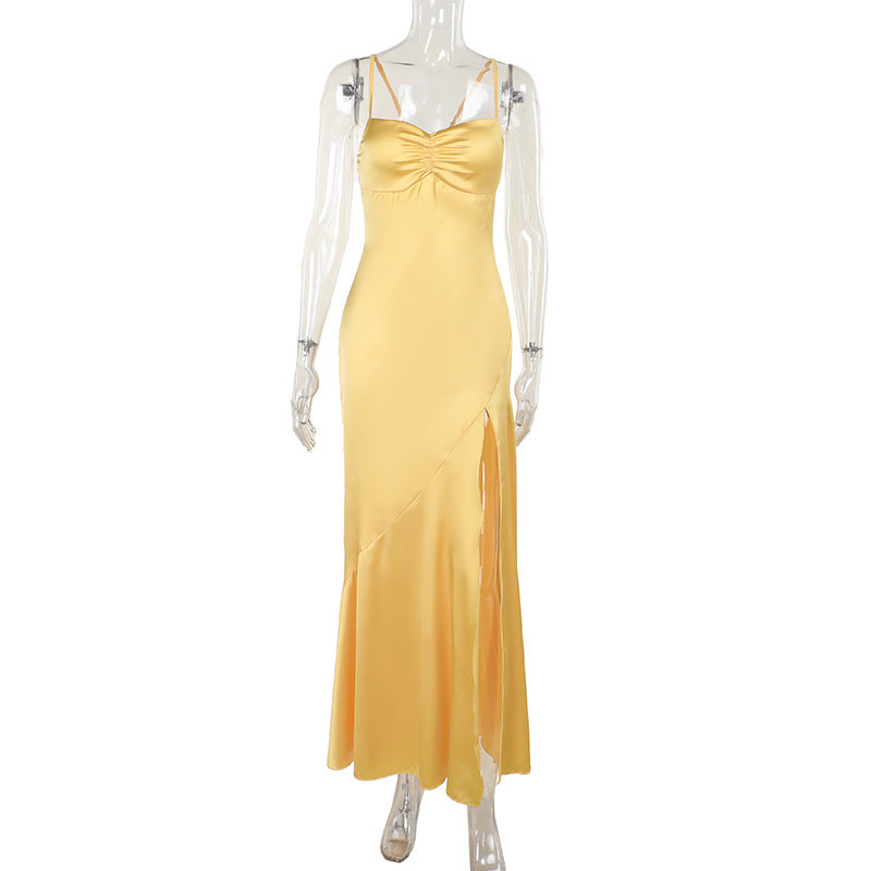 Women's Elegant Spaghetti Strap Maxi Dress – Sleeveless Side Split Bodycon Evening & Party Dress