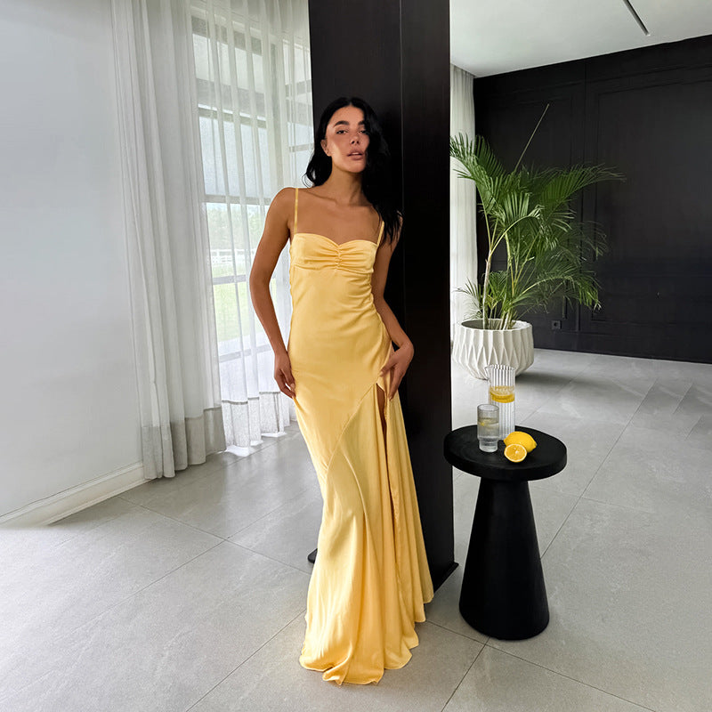 Women's Elegant Spaghetti Strap Maxi Dress – Sleeveless Side Split Bodycon Evening & Party Dress