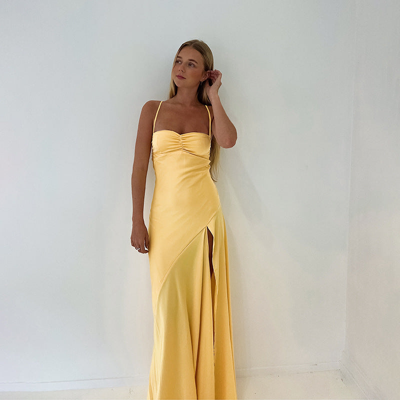 Women's Elegant Spaghetti Strap Maxi Dress – Sleeveless Side Split Bodycon Evening & Party Dress