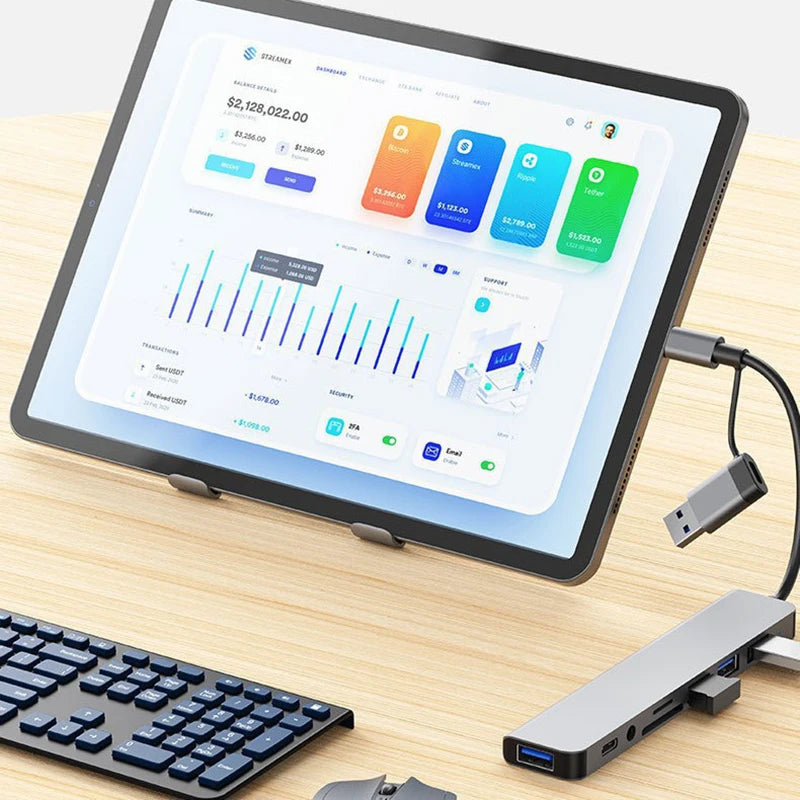 8-in-1 USB-C Hub Adapter | HDMI, USB 3.0, SD/TF Card Reader, 3.5mm Audio & USB-C Dock for Laptop, MacBook, Tablet & Phone