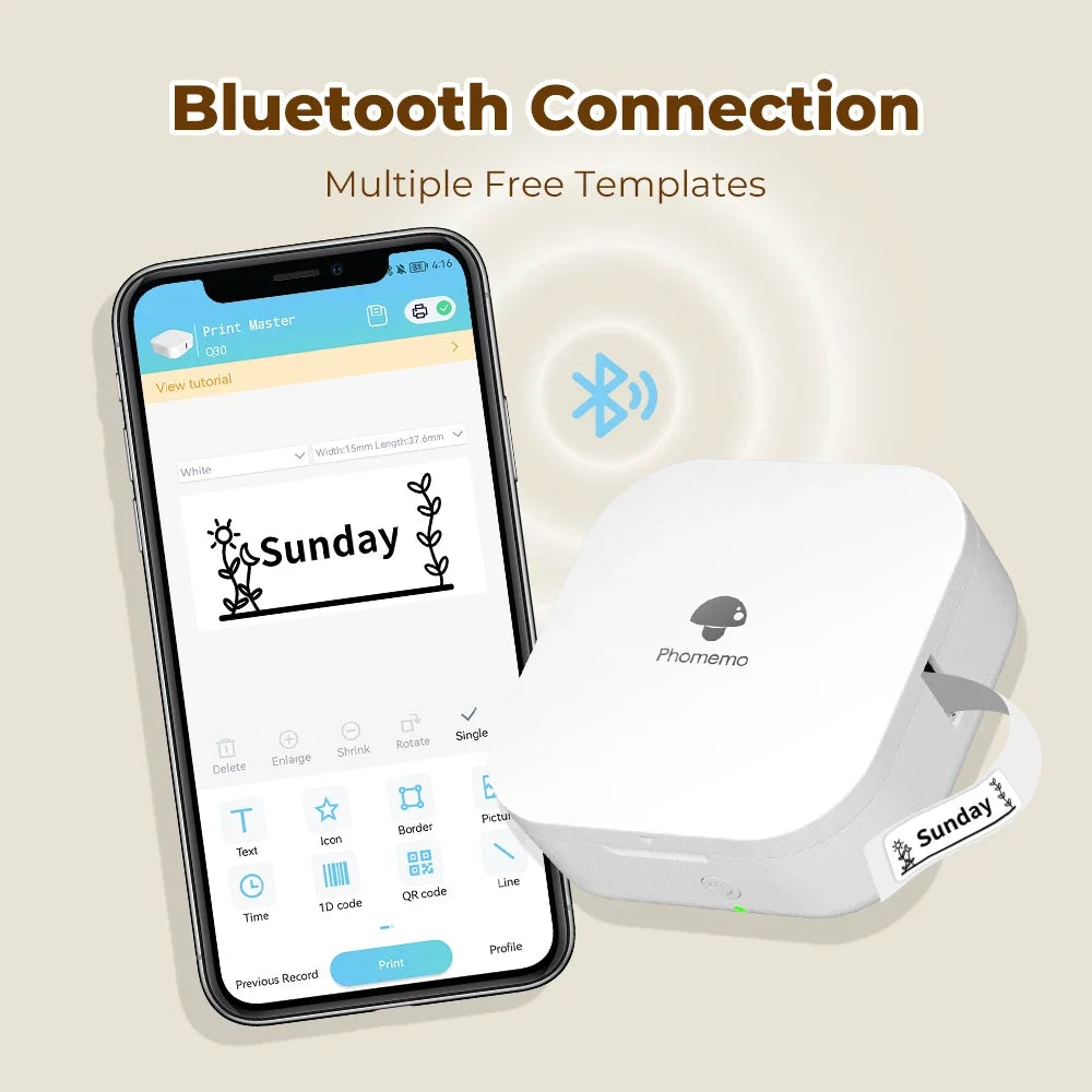 Phomemo Q30 Bluetooth Thermal Label Maker | Portable Wireless Mini Label Printer for Home, Office, School & Organization