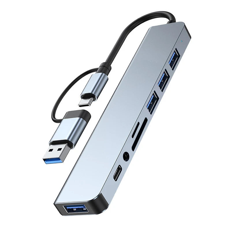 8-in-1 USB-C Hub Adapter | HDMI, USB 3.0, SD/TF Card Reader, 3.5mm Audio & USB-C Dock for Laptop, MacBook, Tablet & Phone