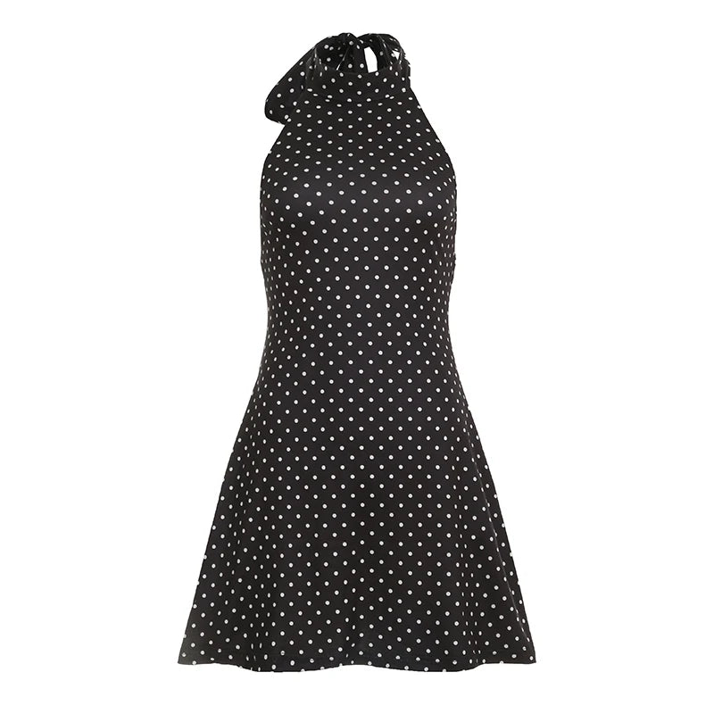 SUCHCUTE Women's Polka Dot Halter Mini Dress | Backless Sleeveless Summer Party & Vacation Dress