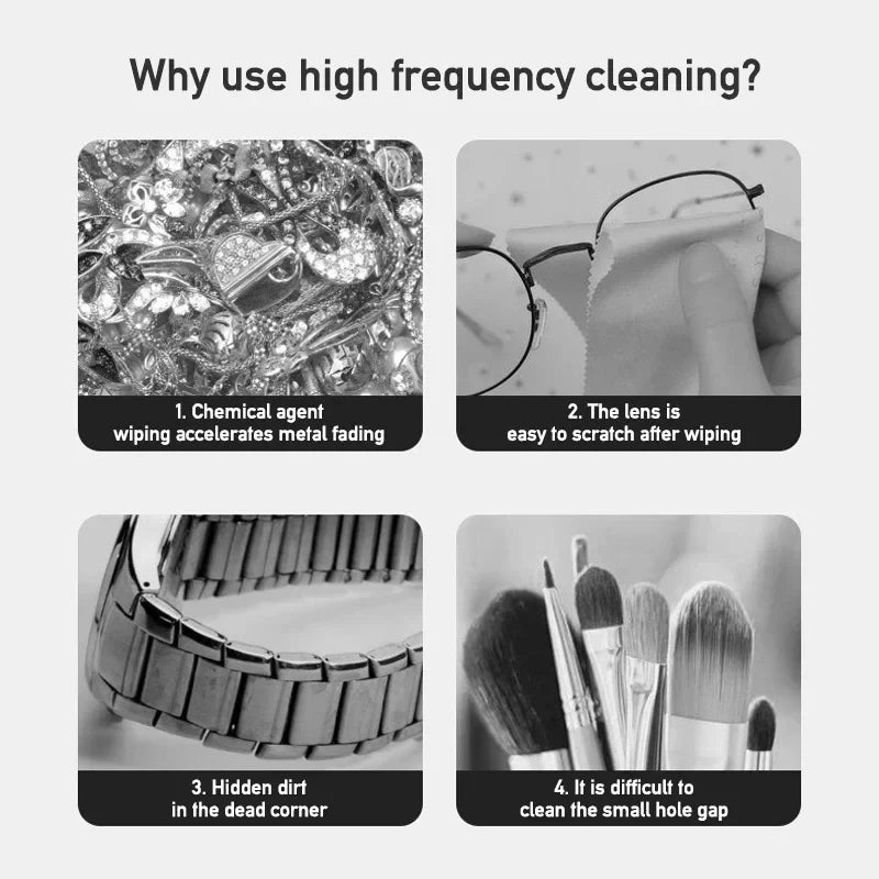Ultrasonic Jewelry & Glasses Cleaner Machine | Professional Cleaner for Rings, Watches, Makeup Brushes, Coins & Eyeglasses