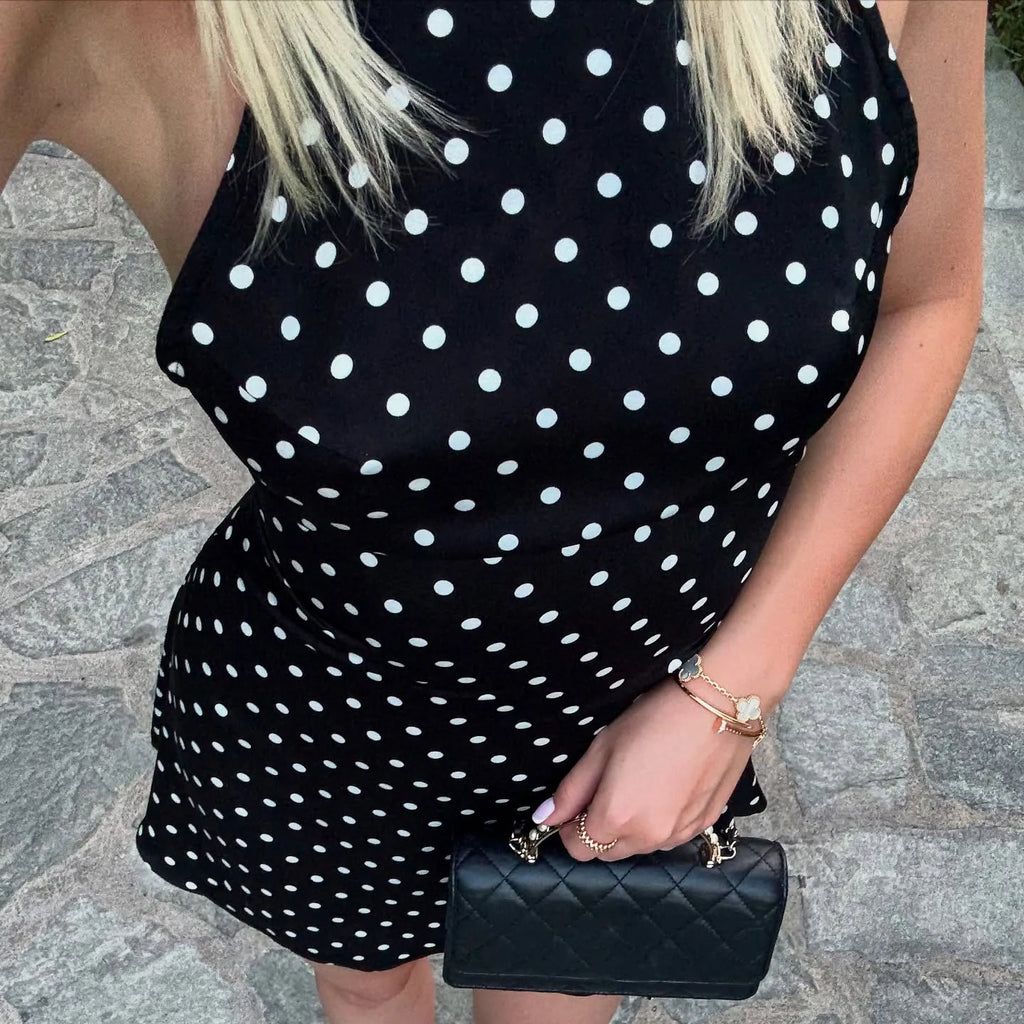 SUCHCUTE Women's Polka Dot Halter Mini Dress | Backless Sleeveless Summer Party & Vacation Dress